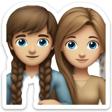 Blue eyed girl Girl with long brown hair hugging a brown eyed boy with long dark brown hair (both hair is straight)  sticker