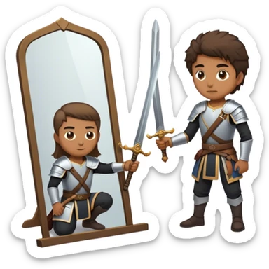 the sword on the floor and a mirror person sticker