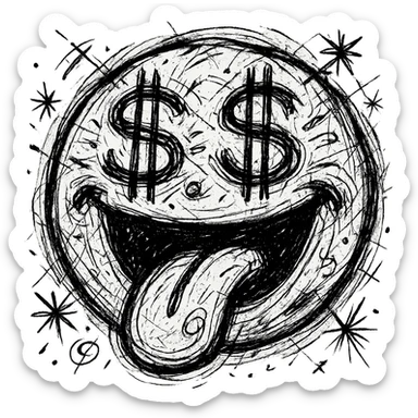 Upgrade this earth emoji with money sign eyes to have a 'cha-ching' face, emphasizing excitement and money with a big open mouth or tongue out, while keeping the original cute chaotic icon style adorable. sticker