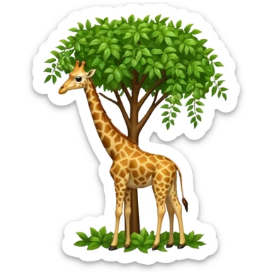 giraffe eating leaves from a tree sticker