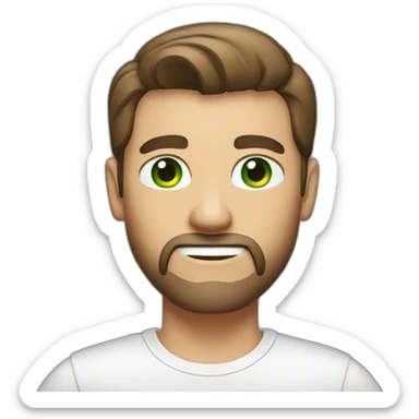 A man with a silver laptop, slick back and a white t-shirt (without beard and moustache, brown hair and green eyes) sticker