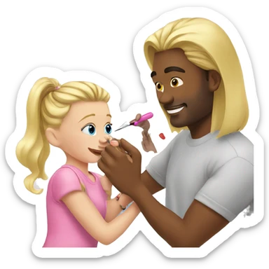 blonde babydaughter gives blonde dad a manicure sticker