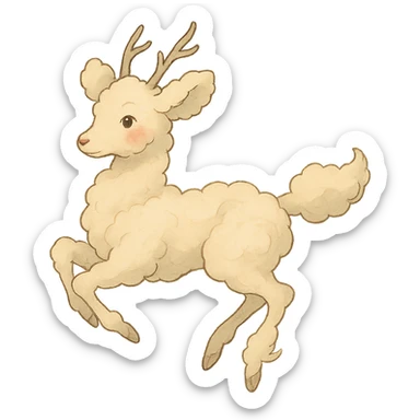 vanilla-colored cloud doe with rosy cheeks, floating gracefully with witch-like grace, Ghibli style sticker
