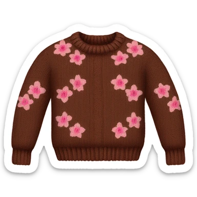 Knit brown sweater with pink floral design sticker