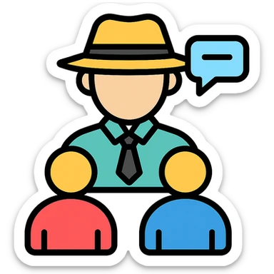 color outline icon of a tour guide with a hat speaking in front of tourists sticker
