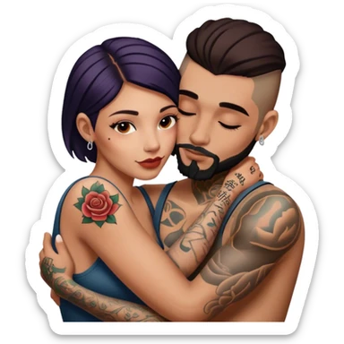 intimate moment between lovers🍈🍉, 👀JetSetFly , photo Realistic sfw pose Couple with tattoos , Tefi Valenzuela sticker