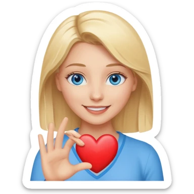 Une femme blonde yeux bleus qui envoi cœur sticker