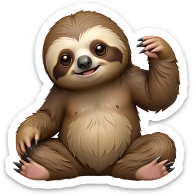 cinematic-sloth-realistic-full-body-sitting-emoji,-long-curved-claws-clinging,-thick-shaggy-brown-fur-slightly-ruffled,-head-tilted-dramatically,-slow-blinking-eyes-filled-with-serene-wisdom,-simplified-yet-realistic-focused-features,-highly-detailed,-glowing-with-an-almost-sarcastic-glow sticker