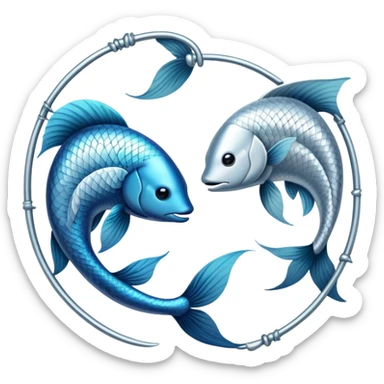 The zodiac symbol Pisces. Two fish in a “yin-yang” formation. One fish’s head is facing the other fish’s tail, and vice versa forming a hoop sticker