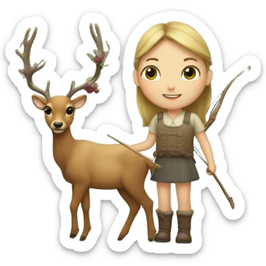 Girl harvesting a deer with a bow  sticker