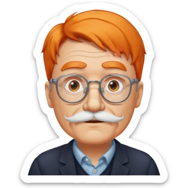 old man, orange hair, white mustache, wearing glasses sticker