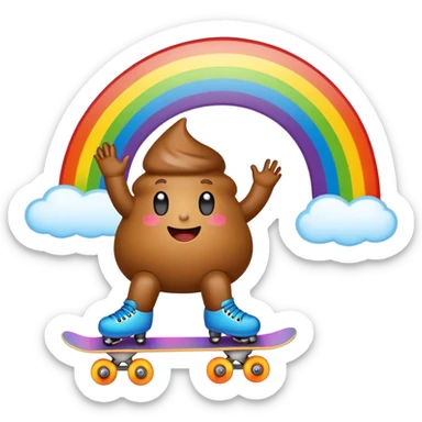 Poop emoji skating in a rainbow  sticker