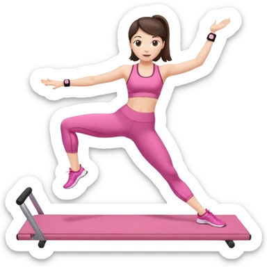 white brunette girl doing pilates in pink workout gear, full body, energetic sticker