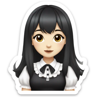hime gyaru girl, pale skin with brown eyes and black hair with bangs, dark makeup, black shirt sticker