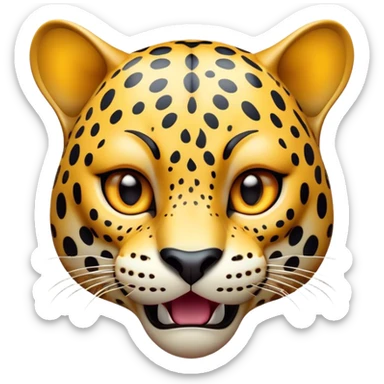 Cinematic Comical Jaguar Portrait Emoji, Head tilted dramatically with an exaggeratedly shocked expression, featuring a sleek, agile form with bold spotted patterns and wide, comically expressive eyes full of humorous disbelief, Simplified yet hilariously expressive features, highly detailed, glowing with a slightly sassy wild glow, high shine, dramatic yet playful, stylized with an air of quirky feline attitude, soft glowing outline, capturing the essence of a meme-worthy jaguar that appears ready to side-eye its way into viral fame instantly! sticker