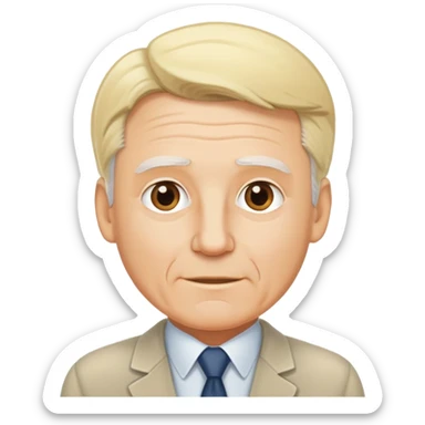 White older guy with blonde hair being hired for a job sticker