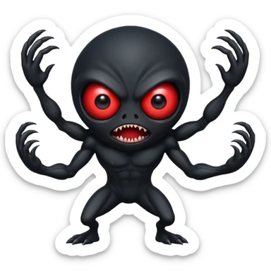 aggressive 8-armed black cyclops alien, black body, one big evil red eye in the middle, lunging forward, emoji style sticker