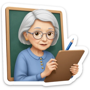An elderly woman sketching, art board,nice picture. sticker