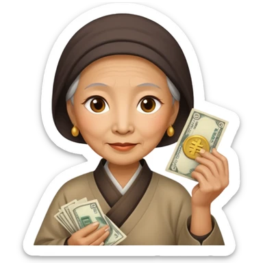 old chinese woman with Compassion - sympathetic concern for the sufferings of others, offering money sticker