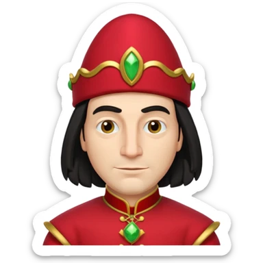 lord farquad avec un chapeau rouge plat sur le dessus, il a un vetement rouge avec des manches bouffantes rouge et dorée sticker