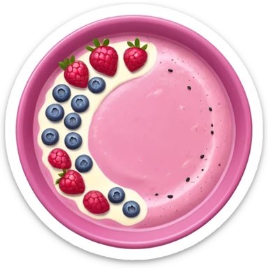 Pastel pink smoothie bowl with berries, clean overhead view sticker