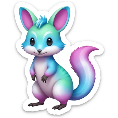 Iridescent Neon Green-Cyan-Blue-Magenta-gradients Minccino-Emolga-Numbat-Sergal-fusion-hybrid-animal-creature, full body sticker