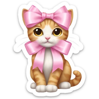 light pink ribbon bow on cat sticker
