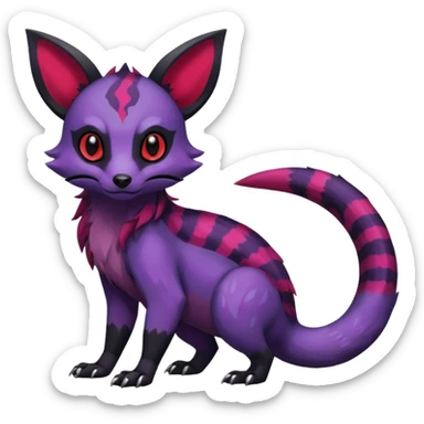 Rare exotic cute epic aesthetic gothic colorful Salandit-Eevee-Civet-species-Fakemon-hybrid-creature, with markings, full body sticker