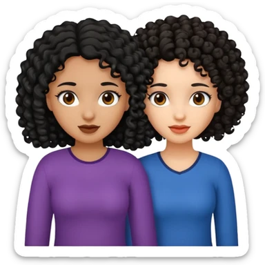 2 girl best friends. One who is African american with black hair and dark brown eyes. one who is white with curly dark brown hair and dark brown eyes. sticker