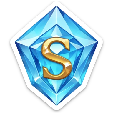 Create a custom emoji badge featuring a stylized, glossy letter “S”. Style it after the Diamond rank from League of Legends. Use crystalline blue tones, sharp reflections, faceted textures, and a high-end glowing frame. sticker