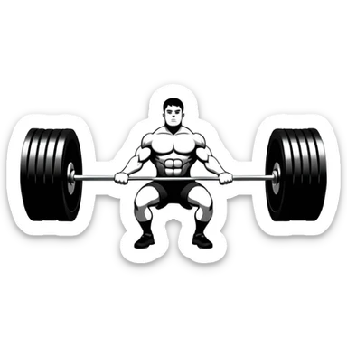 Powerlifting emblem featuring a stylized barbell with heavy weights, bold and strong font, dynamic lines, and muscular silhouette. Clean, modern, and impactful design, suitable for representing the strength and power of the sport. Transparent background. sticker