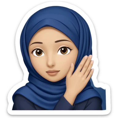 Hijabi girl sitting.     head covered
hands pulling the fabric in
shy-but-dramatic energy
“no cameras pls” but in a cute way
soft + mysterious vibe sticker