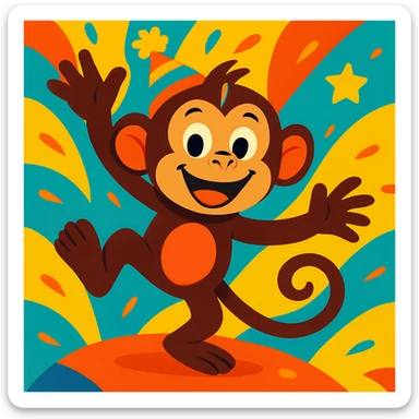 Add a colorful party hat to the playful monkey, keeping the vibrant cartoon style. sticker