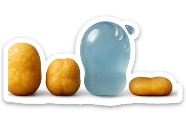 il processo di una cellula adiposa che si sgonfia, si gonfia di acqua e infine si appiattisce, 3d iperrealistica 4k sticker