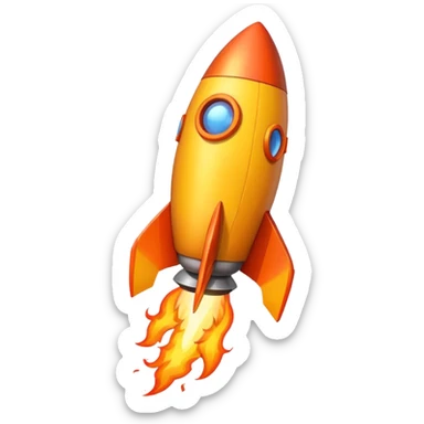 create a imoji showing rocket going in south east direction with proper flames. sticker