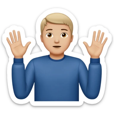 male portrait with short hair putting hands up and shrugging sticker