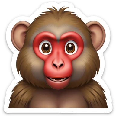 Cinematic Cute Baboon Portrait Emoji, Head tilted playfully and inquisitively, featuring a vibrant Fur of earthy browns with expressive, round, sparkling eyes filled with curiosity, Simplified yet irresistibly adorable features, highly detailed, glowing with a warm, friendly glow, high shine, affectionate and spirited, stylized with a touch of urban whimsy, bright and endearing, soft glowing outline, capturing the essence of a mischievous yet loving baboon, so playful it feels like it could leap out of the screen and into your arms! sticker