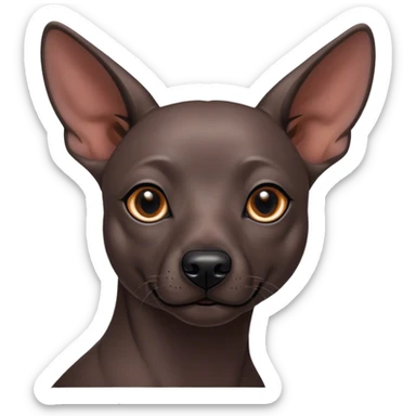 Cinematic Noble Xoloitzcuintle dog Portrait Emoji, Poised and regal, with a sleek, muscular build and smooth, hairless ebony skin accented by subtle wrinkles, deep-set soulful dark eyes, Simplified yet sharp and sophisticated features, highly detailed, glowing with a soft, dignified glow, high shine, intelligent and loyal, stylized with an air of ancient grace, focused and attentive, soft glowing outline, capturing the essence of a watchful and confident guardian, so majestic it feels as though it could stride out of the screen with effortless authority! sticker