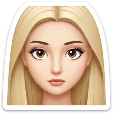 Beautiful character with sleek straight hair, perfect middle part, long dramatic eyelashes, and a very attractive face sticker