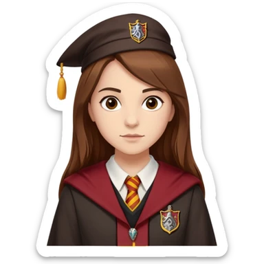 Georgina Leonidas is Katie Bell in harry potter, wear hogwarts gryfindor uniform, medium-to-long, straight brown hair, a practical and natural look, light skin sticker