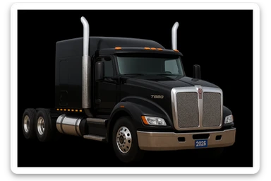 Make this 2026 Kenworth T680 Flat Top semi sleeper look as realistic as possible, with lifelike lighting, reflections, and surface details, flat top sleeper cab prominent, no background. Emphasize true-to-life chrome reflections, accurate lighting, and detailed surface textures to highlight the flat top sleeper cab. No background. sticker