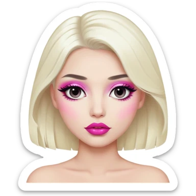 Person with platinum blonde hair, pink lips, and heavy makeup sticker