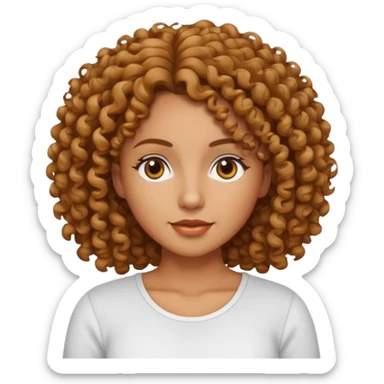 Mujer piel canela y pelo rizado, con un top sticker