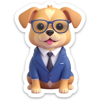 Add glasses to the dog in a suit, 3D style, realistic, detailed, keep background transparent. sticker