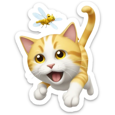 Yellow and white cat catching a fly sticker