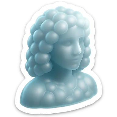 person looking straight, composed entirely of white fluffy convex clouds, shoulder length, matte glass style sticker