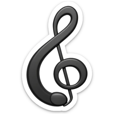 single musical note emoji, deep matte black metal material, smooth rounded geometry sticker