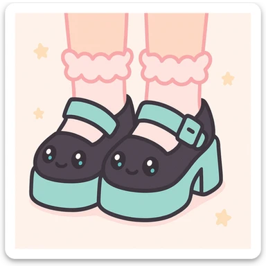 Add cute frilly pastel socks to the BLACKPINK-inspired gothic shoes with pastel teal accents, keep them kawaii style, no hearts. sticker