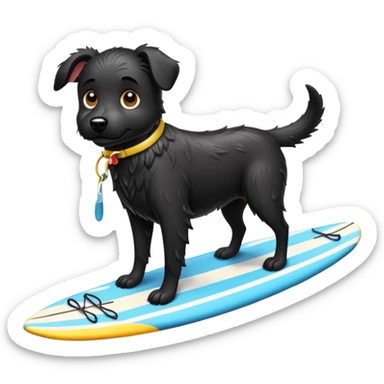 Black dog on a surf board sticker