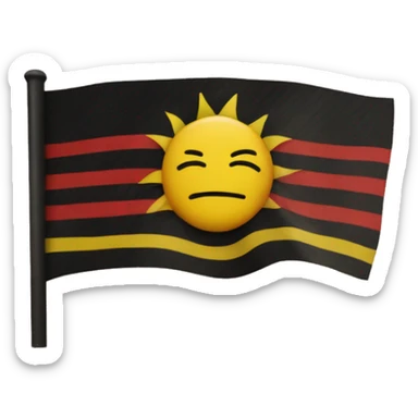 Rectangular flag half black half red one yellow sun in the centre sticker